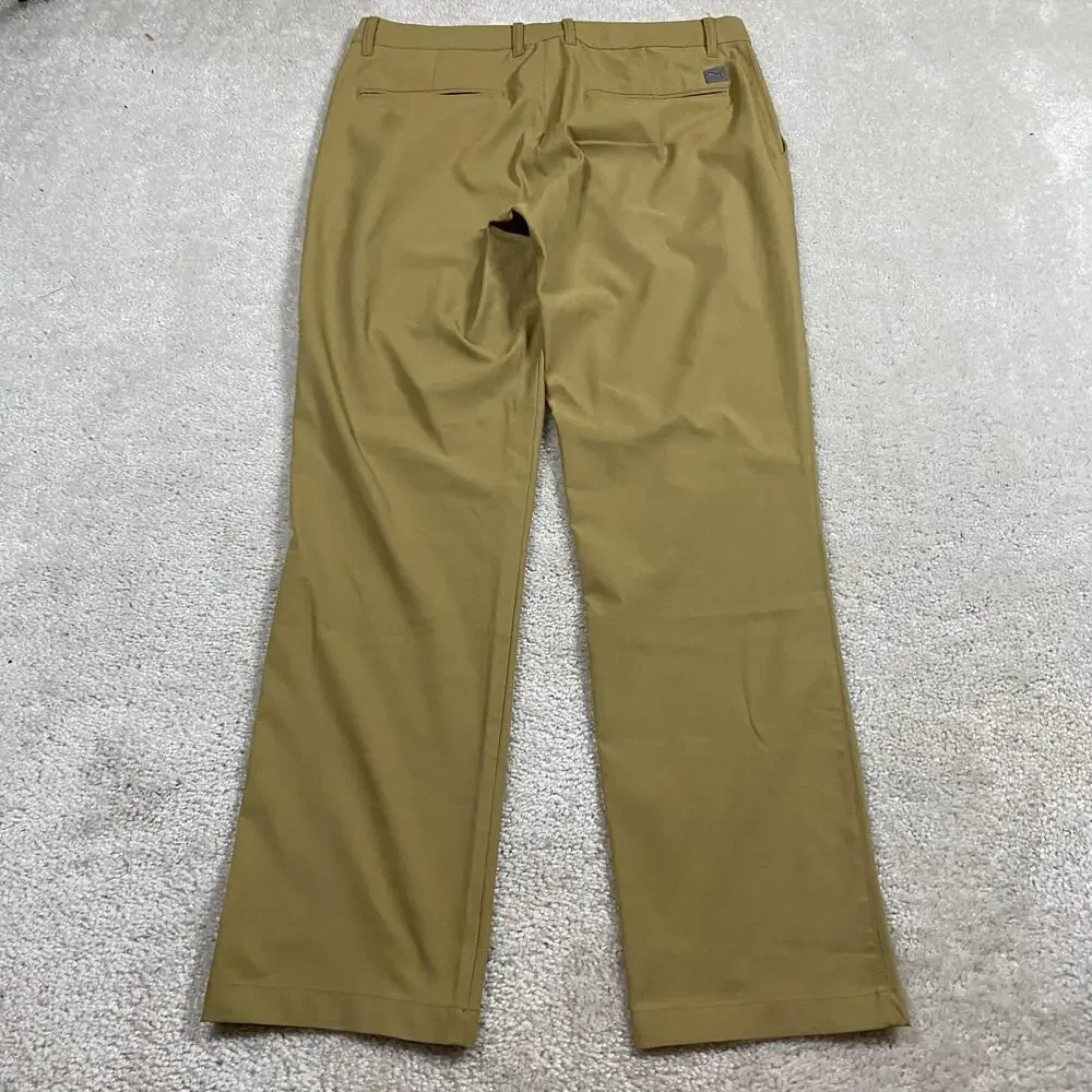 PUMA Golf Pants Mens 33x31 Beige Khakis Performance Stretch Zip Pocket Casual